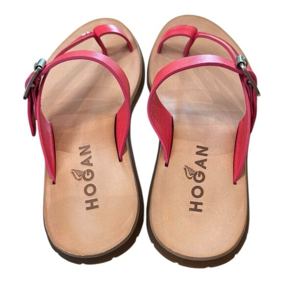 NEW HOGAN Women's Pink Leather Buckle Flip Flop Slip Sandals Dust Bag 37 7 - Picture 5 of 8